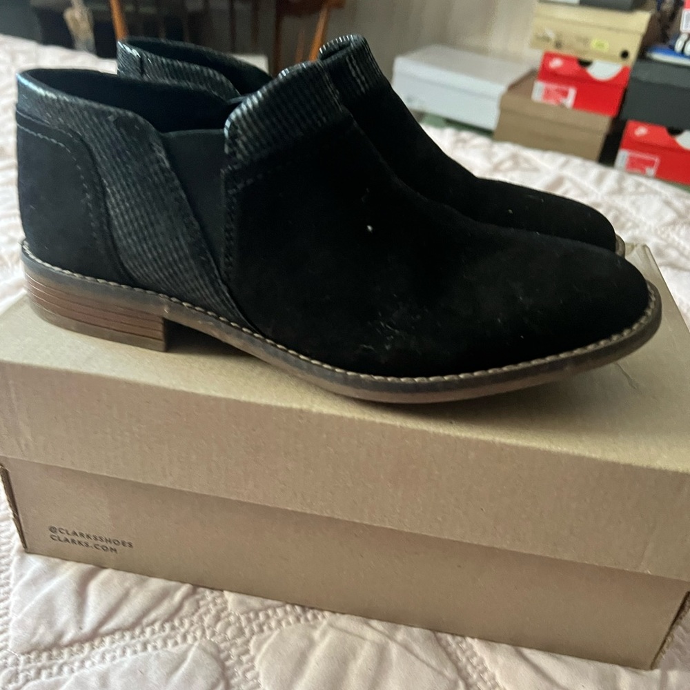 Clarks Black Suede Booties 8.5
